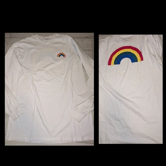 Mens VANS White LS Rainbow T Shirt Size L - Picture 1 of 4